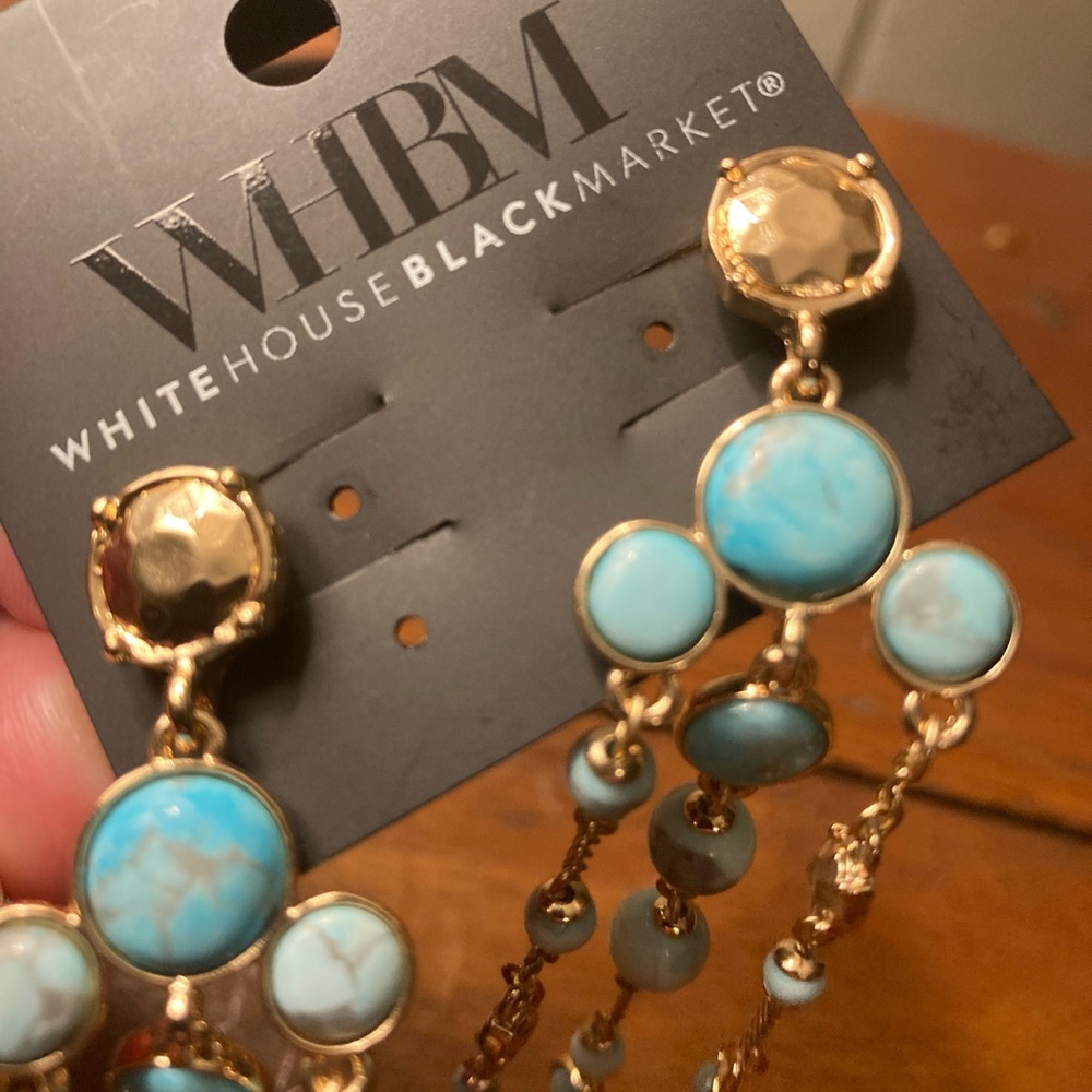 White House Black Market Gold and Turquoise Chandelier Earrings - Picture 6 of 6